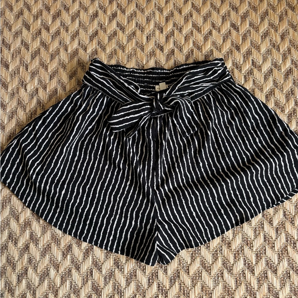 Silence + Noise High Waist Black and White Striped Shorts